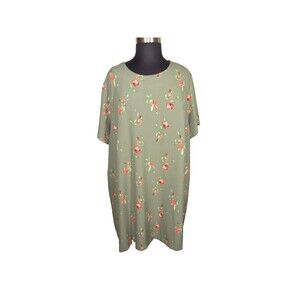 Ava and Viv Women's Sage Green Floral Short Sleeve Shift Dress Plus Size 4X